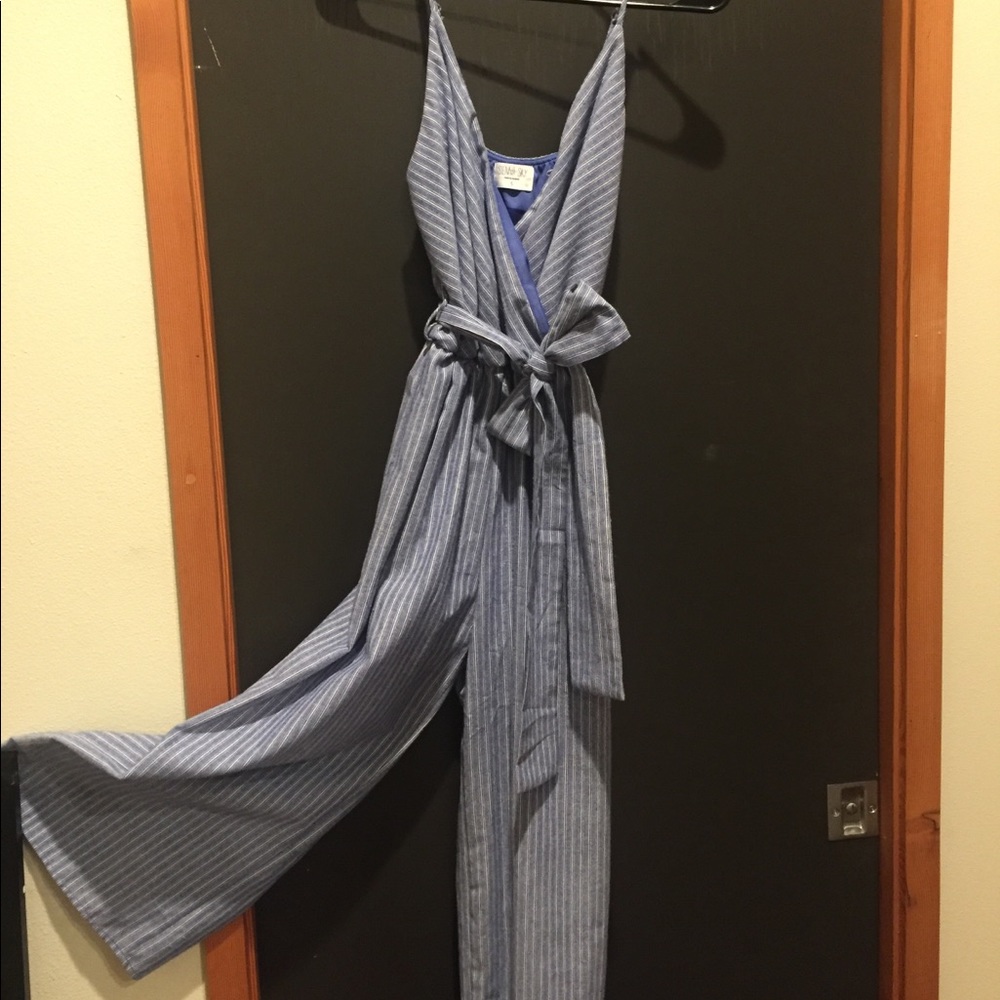 Classy jumpsuit / romper / sky blue &white stripes